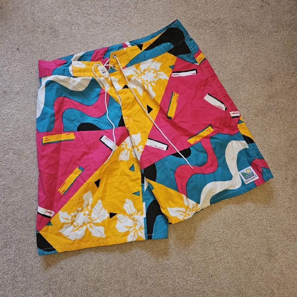 Off Shore Vintage Retro Color Block Board Shorts